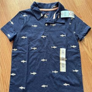 Cat & Jack Navy Shark Pattern Polo Shirt